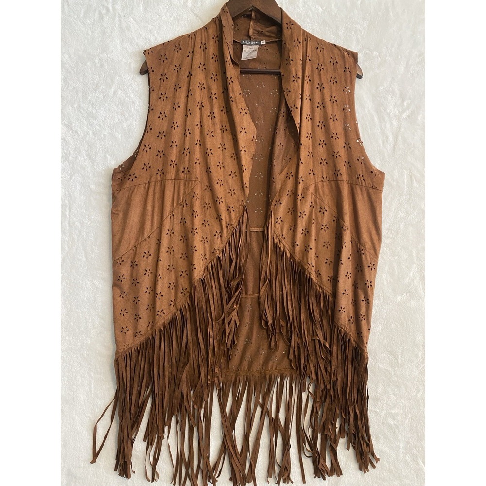 Earthbound Brown Tasseled Vest Unisex XL Faux Suede Boho Hippie Western